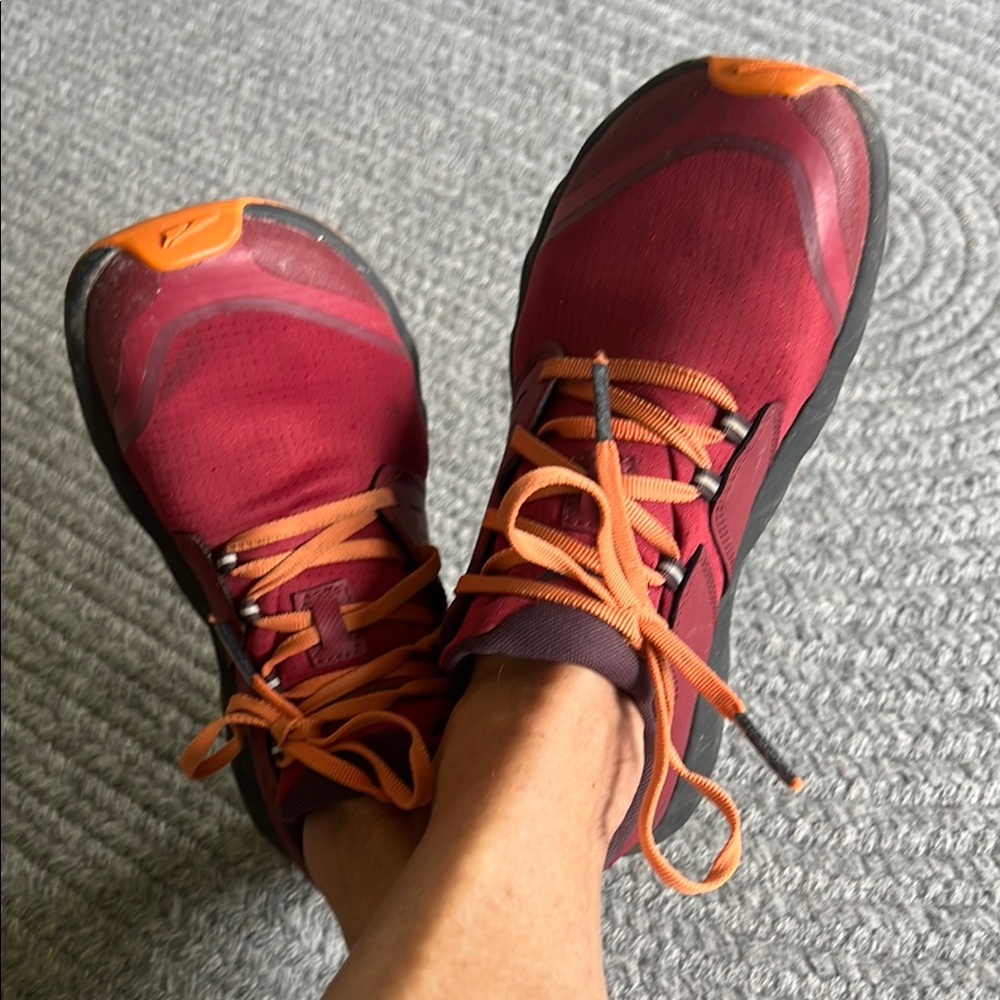 Red and Orange Altra trail shoes